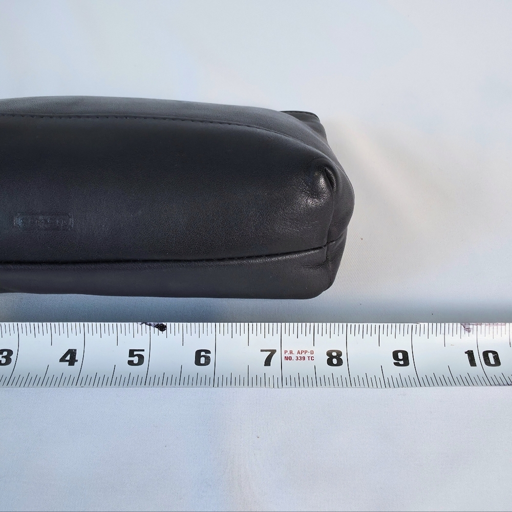 Vintage Coach Cosmetic Case Large 7172 Blavy Navy Leather Pouch Blue Ticking - Picture 12 of 14